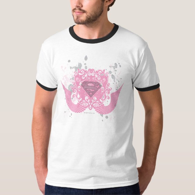 Camiseta Design com asa rosa super-menina (Frente)