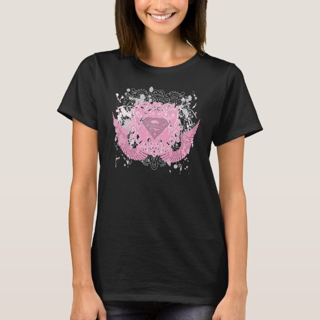 Camiseta Design com asa rosa super-menina (Frente)