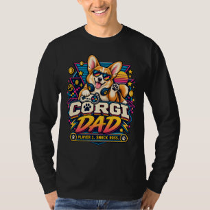 Camiseta Design Corgi Pai Jogador 1 Estilo Gamer Retrô