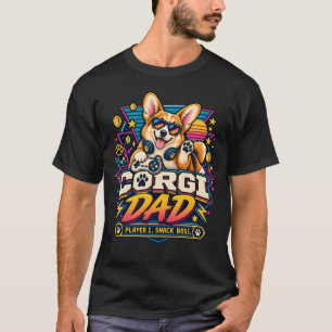Camiseta Design Corgi Pai Jogador 1 Retro Gamer