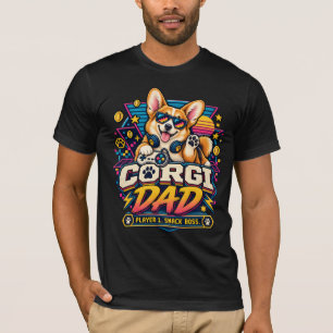 Camiseta Design Corgi Pai Jogador 1 Retro Gamer