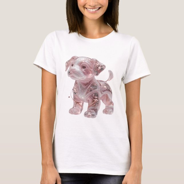 Camiseta Design Crisp Prateado CÃO GLITTER ROSA (Frente)