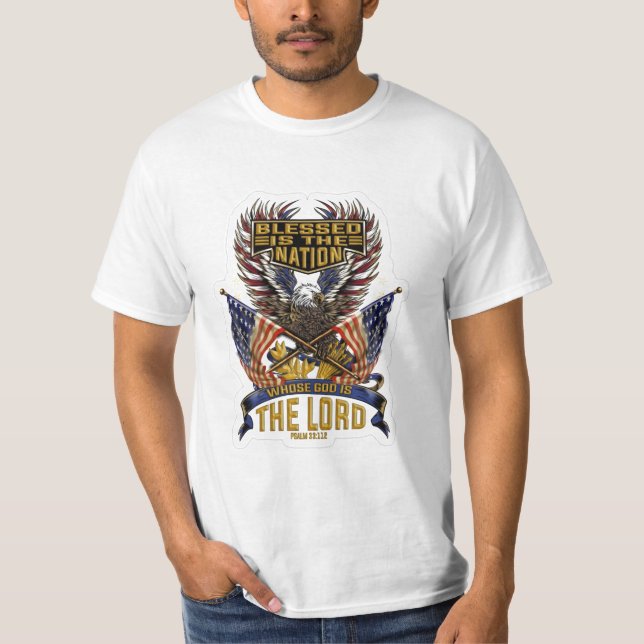 Camiseta Design Cristão Nação Abençoada (Frente)