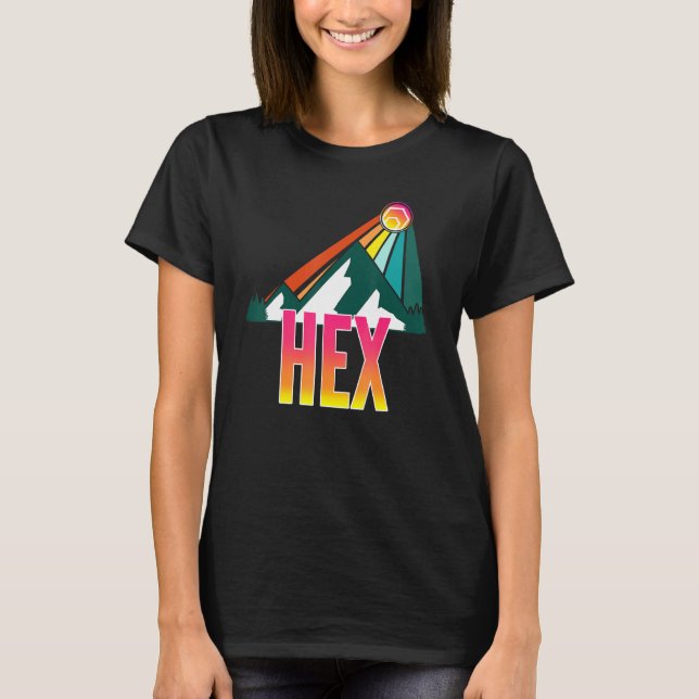 Camiseta Design Crypto Mountain Sun Rays Cryptocurrency (Frente)