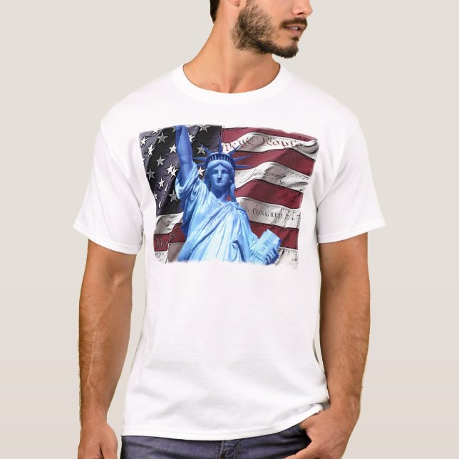 Camiseta Design da bandeira & da estátua da liberdade (Frente)