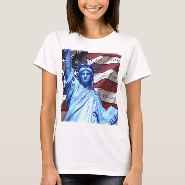 Camiseta Design da bandeira & da estátua da liberdade (Frente)