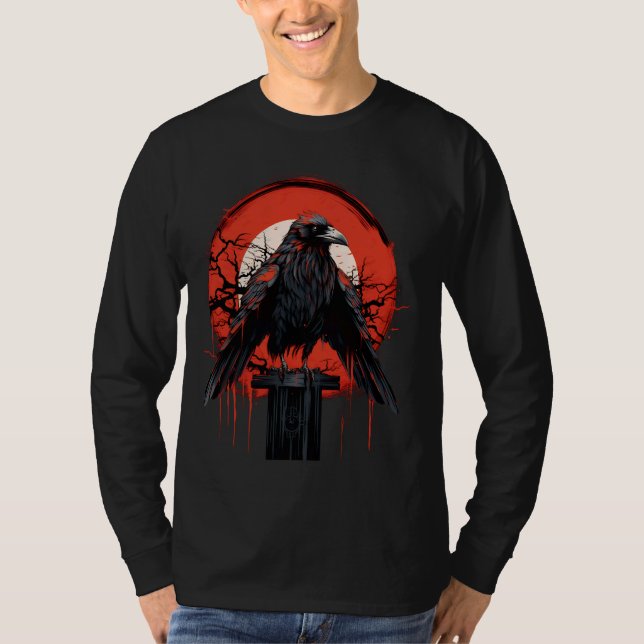 Camiseta Design da Coroa Negra-Preta da Lua Vermelha (Frente)
