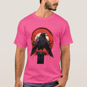 Camiseta Design da Coroa Negra-Preta da Lua Vermelha