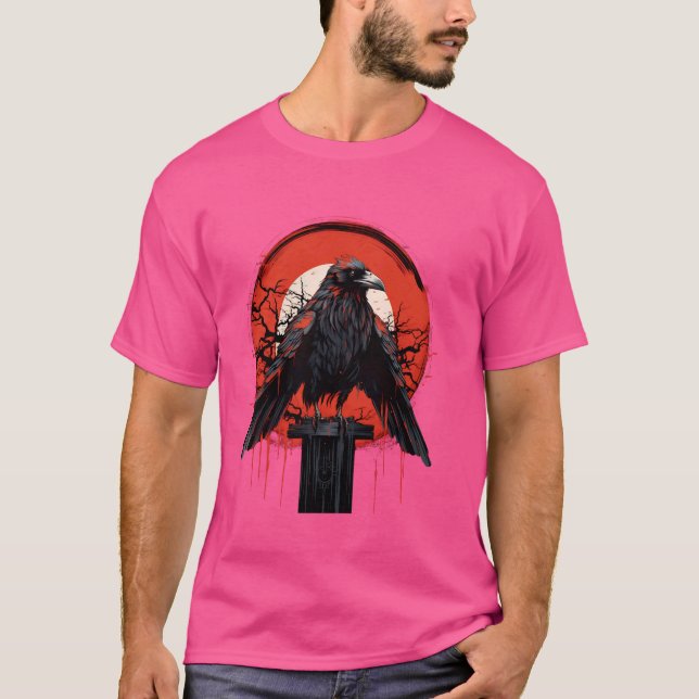 Camiseta Design da Coroa Negra-Preta da Lua Vermelha (Frente)