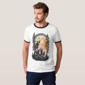 Camiseta Design da Família de Lobos Mononlit,