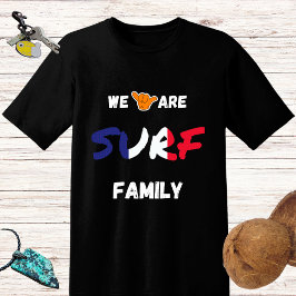 Camiseta design da família surf com a mão shaka e a bandeir