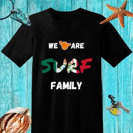 Camiseta design da família surf com a mão shaka e a bandeir