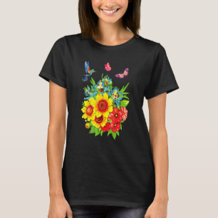 Camiseta Design da Flor do Hummingbird
