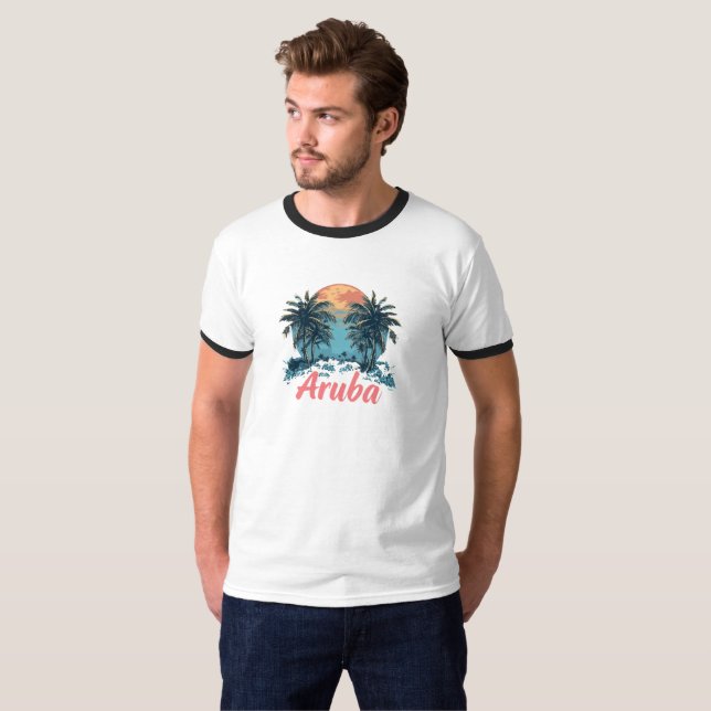 Camiseta Design da ilha de Aruba (versão 2) - Anel básico m (Frente Completa)
