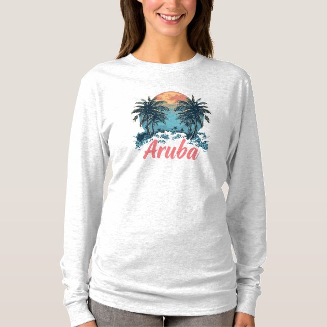 Camiseta Design da Ilha de Aruba (Versão 2) - Reserva Longa (Frente)