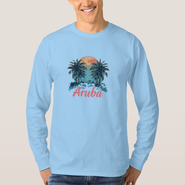 Camiseta Design da Ilha de Aruba (Versão 2) - Reserva Longa (Frente)