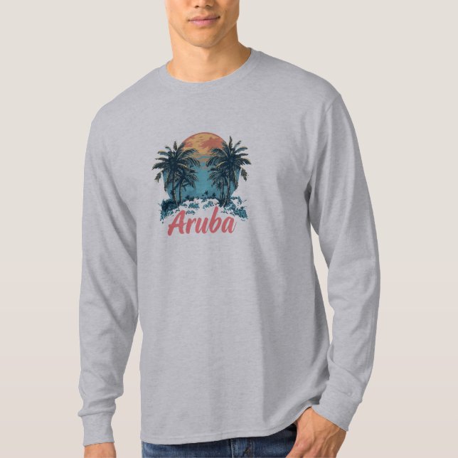 Camiseta Design da Ilha de Aruba (Versão 2) - Reserva Longa (Frente)