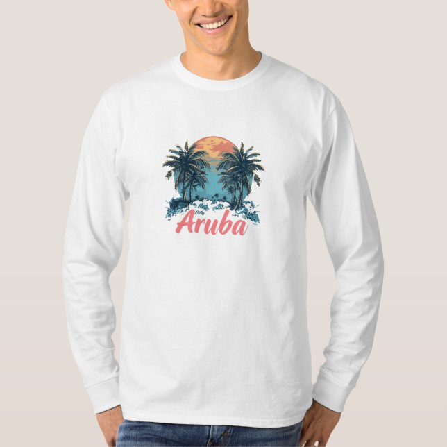 Camiseta Design da Ilha de Aruba (Versão 2) - Reserva Longa (Frente)