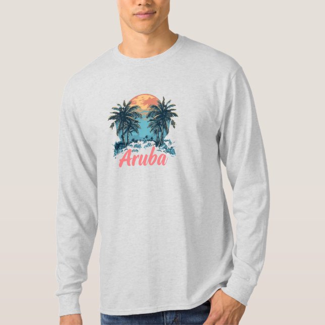 Camiseta Design da Ilha de Aruba (Versão 2) - Reserva Longa (Frente)