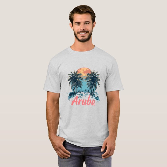 Camiseta Design da ilha de Aruba (Versão 2) - T-Sh básico m (Frente Completa)