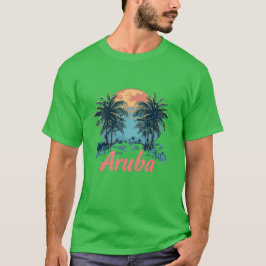 Camiseta Design da Ilha de Aruba (Versão 2) - T-Shi Escuro