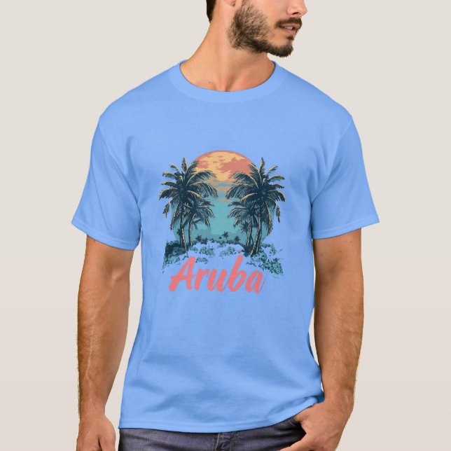 Camiseta Design da Ilha de Aruba (Versão 2) - T-Shi Escuro  (Frente)