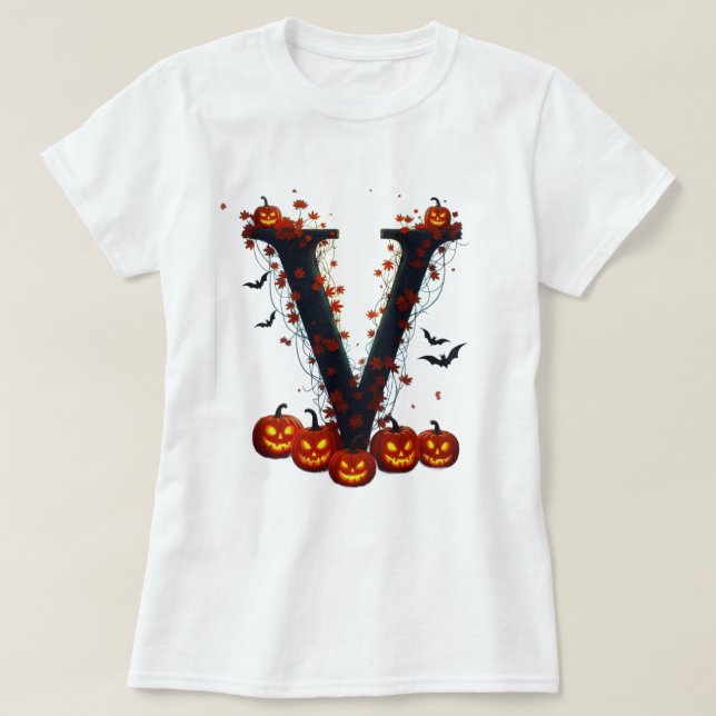 Camiseta Design da meia-noite com a letra V (Frente do Design)
