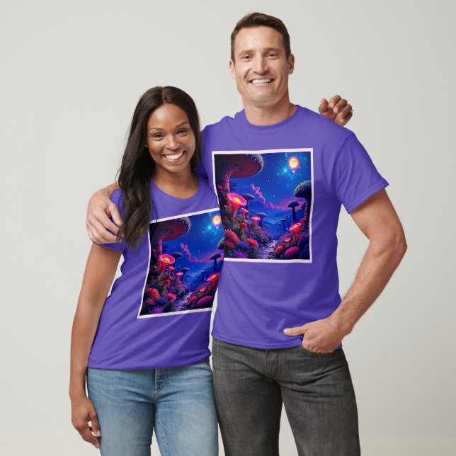 Camiseta Design da Noite de Cogumelos Encantada (Unissex)
