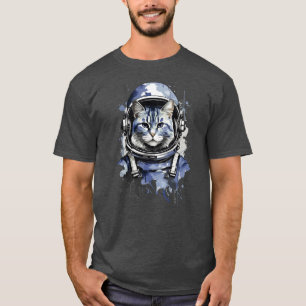 Camiseta Design de Abertura de Gato do Astronauta Azul