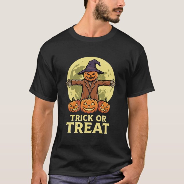 Camiseta Design de Abóbora Espantalho de Halloween para Doc (Frente)