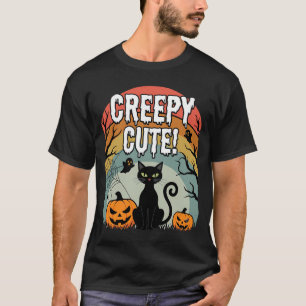 Camiseta Design de Abóbora Gato Preto Fofo e Assustador de