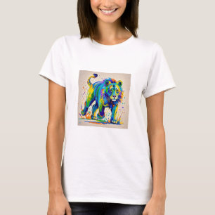 Camiseta Design de abstrato de Leão Colorido