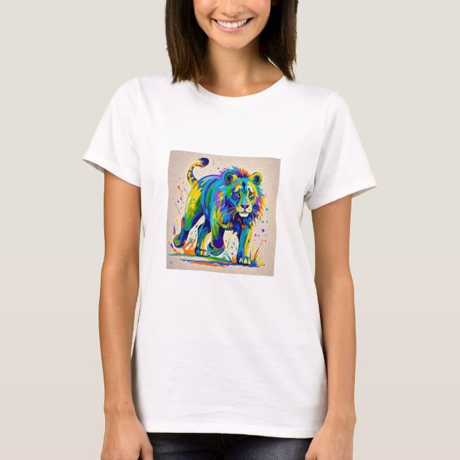 Camiseta Design de abstrato de Leão Colorido (Frente)