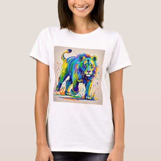 Camiseta Design de abstrato de Leão Colorido (Frente)