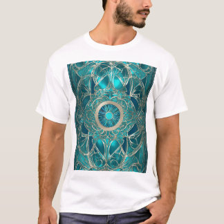Camiseta Design de abstrato Dourado e Teal do ornamentado"