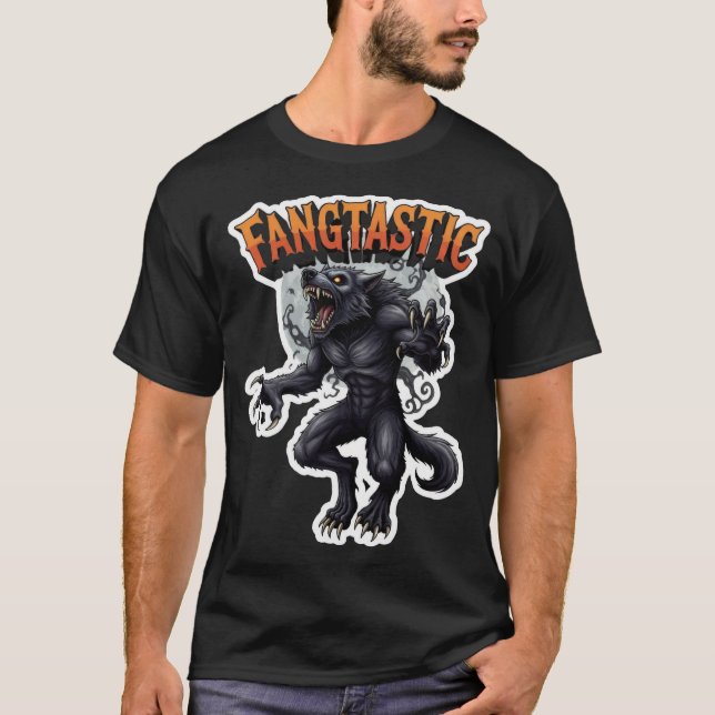 Camiseta design de adesivo de lobo uivando para a lua Fangt (Frente)