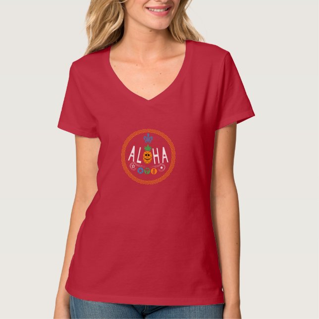 Camiseta Design de Aloha Pineapple - Basic V-Neck T-Sh, fem (Frente)