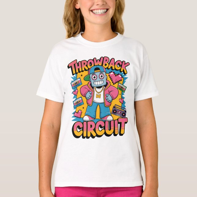 Camiseta Design de alto salto do robô retromotor dos anos 9 (Frente)