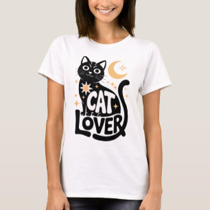 Camiseta Design de Amante de Gato Preto com Magia Celestial