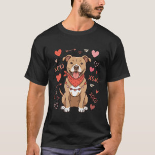 Camiseta Design de Amor XOXO Cachorro Pitbull no Dia dos Na