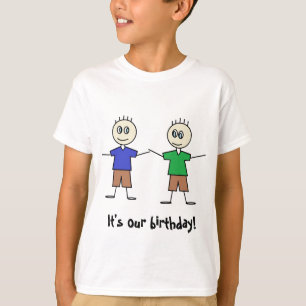 Camiseta Design de Aniversário do Boneco Figura Twin Boys