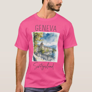 Camiseta Design de Aquarela de Genebra - Suiça
