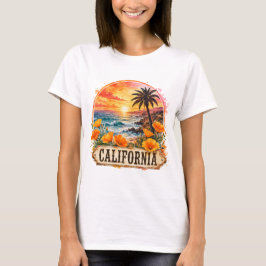 Camiseta Design de Aquarela Tropical Flor de Praia da Calif