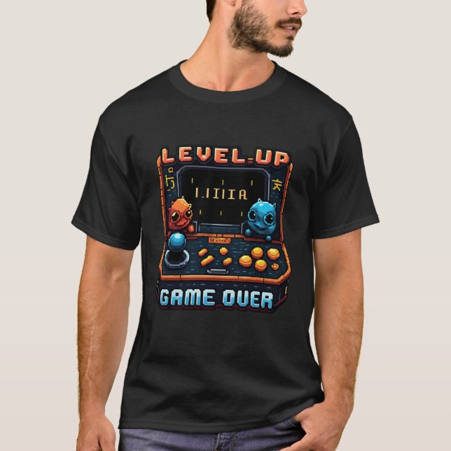 Camiseta Design de Arcade Retroativa "Game Over" Pixel Art (Frente)