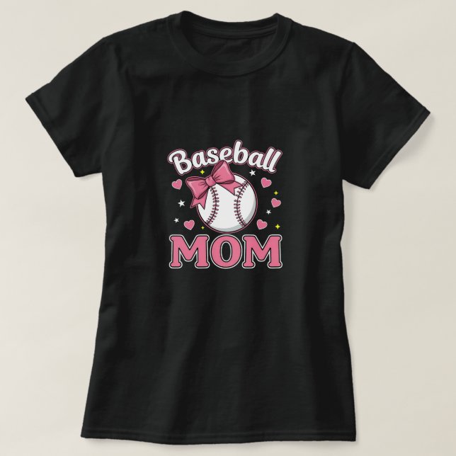 Camiseta Design de Arco Rosa Fofo de Mãe de Beisebol (Frente do Design)