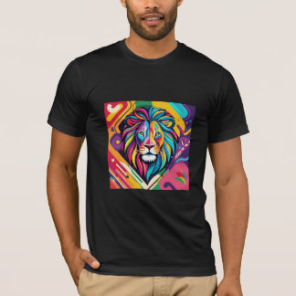 Camiseta Design de arte abstrato Leão que é vibrante.