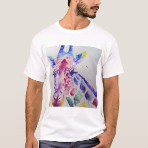 Camiseta Design de Arte Colorida Girafa Animal Watercolor