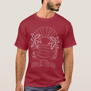 Camiseta Design de arte de linha de praia de pôr do sol tro