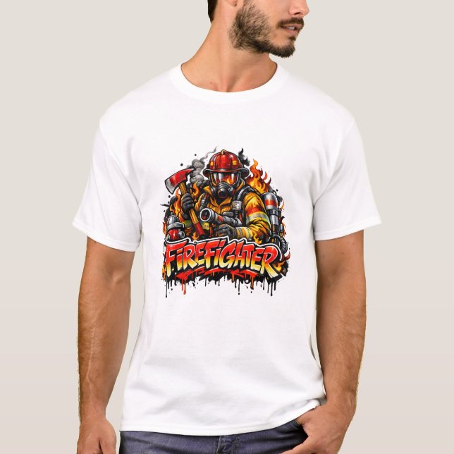 Camiseta Design de Arte de Rua com Grafite de Bombeiro (Frente)