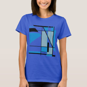 Camiseta Design de Arte do Mosaico Negro-Teal Azul